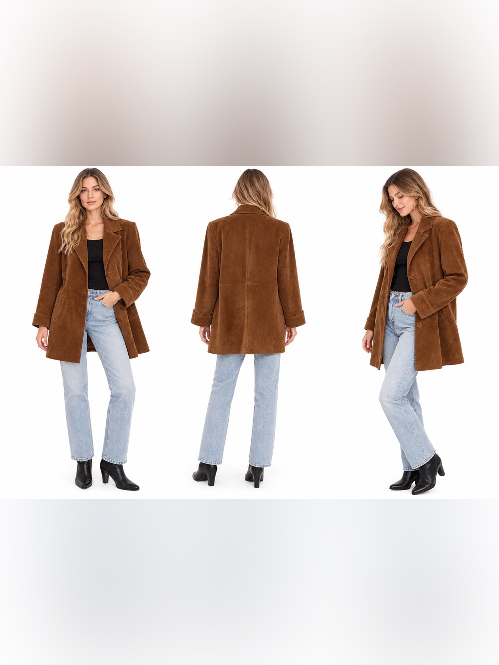 Terry Lewis Brown Suede Leather Oversized Blazer Jacket Vintage Small